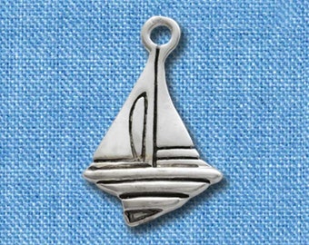 Antiqued Silver Plated Sailboat Charm: Jewelry Making, Sailing Gift