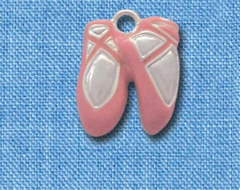 Pink Enamel Ballet Slippers Charm - Silver Plated Dance Jewelry