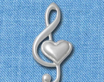 Clef with Heart Charm: Silver or Gold Plated Music Jewelry