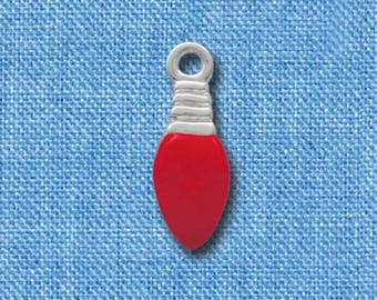 Enamel Christmas Light - Silver Plated Charm- Red or Green, Jewelry Making, Christmas Gift, QUANTITY DISCOUNTS