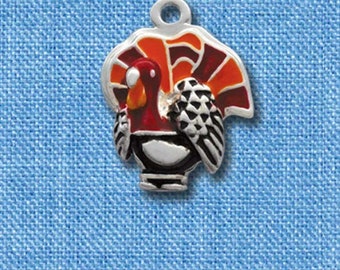 Enamel Turkey Charm: Silver Plated Thanksgiving Jewelry Making