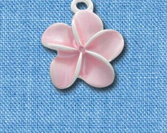 Pearl Pink Plumeria Flower Charm: Silver-Plated Enamel