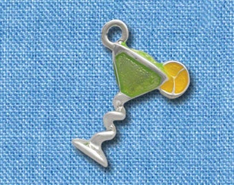 C2616+ tlf - Tropical Drink - Lime Green - 3-D - Silver Plated Charm - QUANTITY OPTIONS