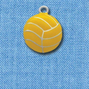 Water Polo Charm,C2766,Large Yellow Enamel Water Polo Ball,Silver Plated Charm,Waterpolo Charms,Jewelry Making - QUANTITY DISCOUNT OPTIONS
