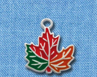C1786 - Large Orange Fall Leaf - Silver Plated Charm - Thanksgiving Charms - Halloween Charms - QUANTITY OPTIONS