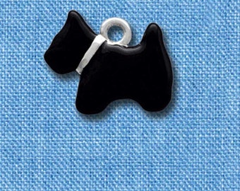 C4175 Enamel Black Scottie Dog - 2 Sided - Silver Plated Charm - QUANTITY OPTIONS
