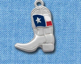 Enamel Cowboy Boot Charm: Texas Flag, Silver Plated Jewelry