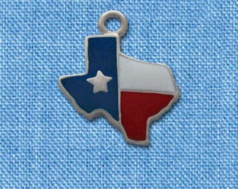 Enamel Lone Star Texas Charm: Silver Plated State Flag (19mm)