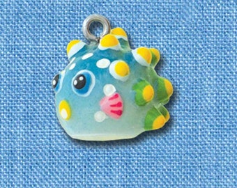 Hand Painted 3D Blowfish Resin Charm