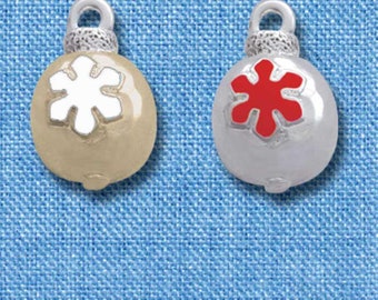 C4713+C4712+ Snowflake Ornament Charm - Silver Plated Charm, Christmas Charm - QUANTITY OPTIONS, Red, or Gold