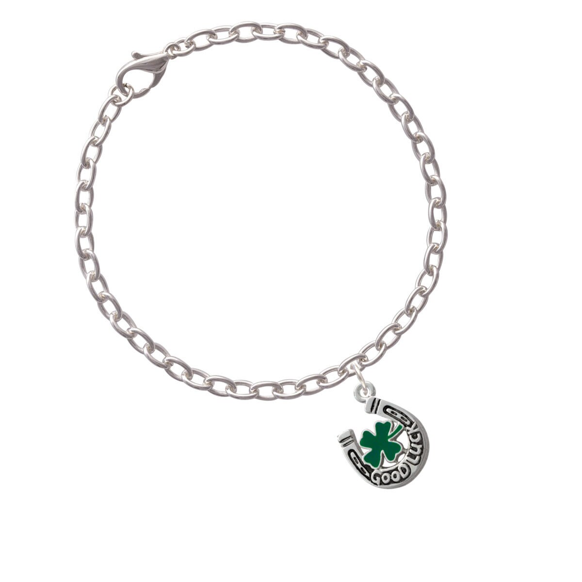 C1016 Good Luck Horseshoe Green Four Leaf Clover Silver Etsy