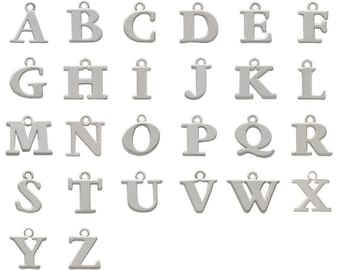 Initialenbedeltje, verzilverde hoofdletters, letterbedeltjes, alfabetbedeltje, sieradenbedeltjes