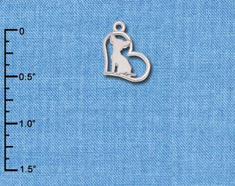 Silver Plated Chihuahua Heart Charm: Dog Lover Jewelry