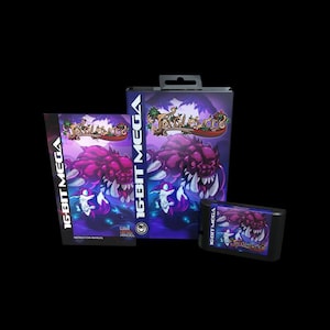 May include: A retro video game package featuring the game "Tanglewood" for the 16-Bit Mega console. The box art showcases a purple monster with sharp teeth and a small character. The set includes a box, instruction manual, and game cartridge.
