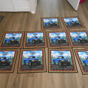 CHEVY SILVERADO Blue TRUCK S10 Chevrolet quilt pillow blocks cut cotton fabric panels