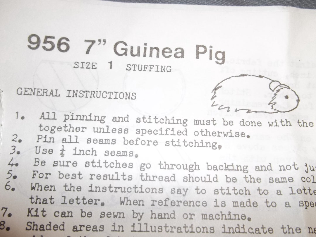 Vintage Haan Crafts 7 Guinea Pig Plush Animal Kit Etsy
