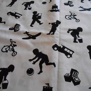 Michael Miller &quot;Boys at Play&quot; black white silhouette cotton quilt fabric 1 3/4 yard
