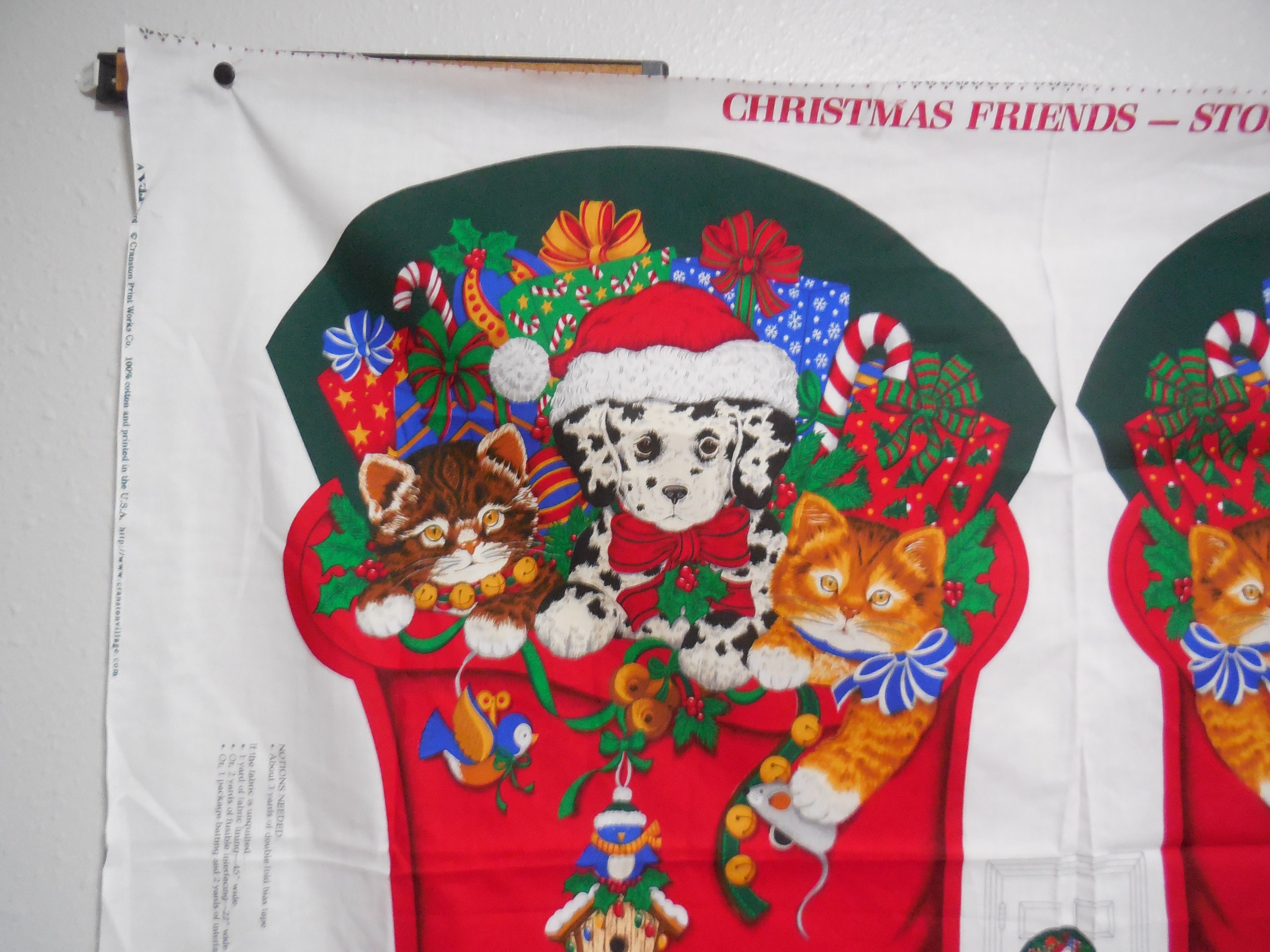 Vintage Cranston Jumbo Christmas Stocking Craft Panel Christmas Friends