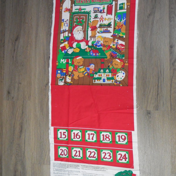 Vintage A Beary Merry Christmas Santa's Workshop 10 dsy count down pocket Calendar craft panel