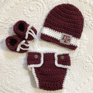 Texas A&M Baby Boy Hat, Diaper Cover, and Booties