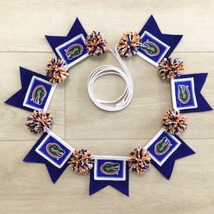 University of Florida Gators Small 7 Flag Pennant Banner- Pom Pom Bunting, Celebration decor, Wall Hanging, Party Banner
