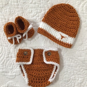 Texas Longhorn Baby Boy Newborn Hat, Diaper Cover, and Booties