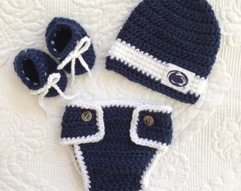 Penn State Baby Boy Newborn Hat, Diaper Cover, and Booties