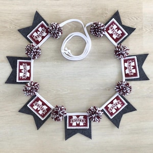 Mississippi State Bulldogs Small 7 Flag Pennant Banner-Pom Pom Bunting-Wall Hanging-Party decor