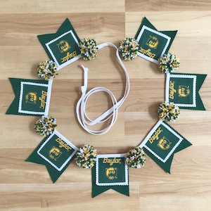 Baylor University Bears Small 7 Flag Pennant Banner-Pom Pom Bunting Wall Hanging