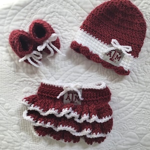 Texas A&M Baby Girl Hat, Diaper Cover, and Booties
