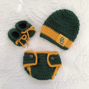 Baylor Bears Baby Boy Hat, Diaper Cover, and Booties