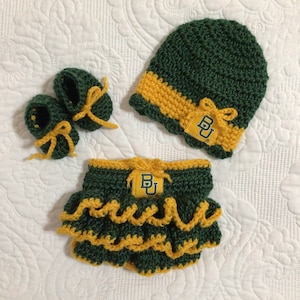 Baylor University Bears Baby Girl Hat, Diaper Cover, and Booties