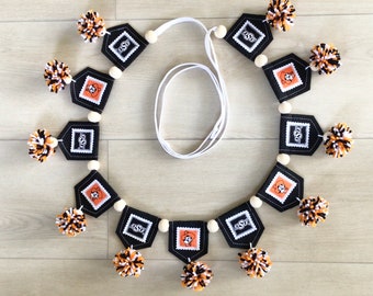 Oklahoma State Mini Pom Pom Bunting, Celebration decor, Wall Hanging, Party Banner