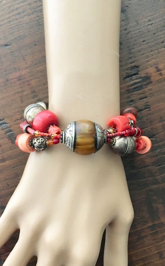 Vintage Antique Coral Amber Silver Beads Early 19… - image 5