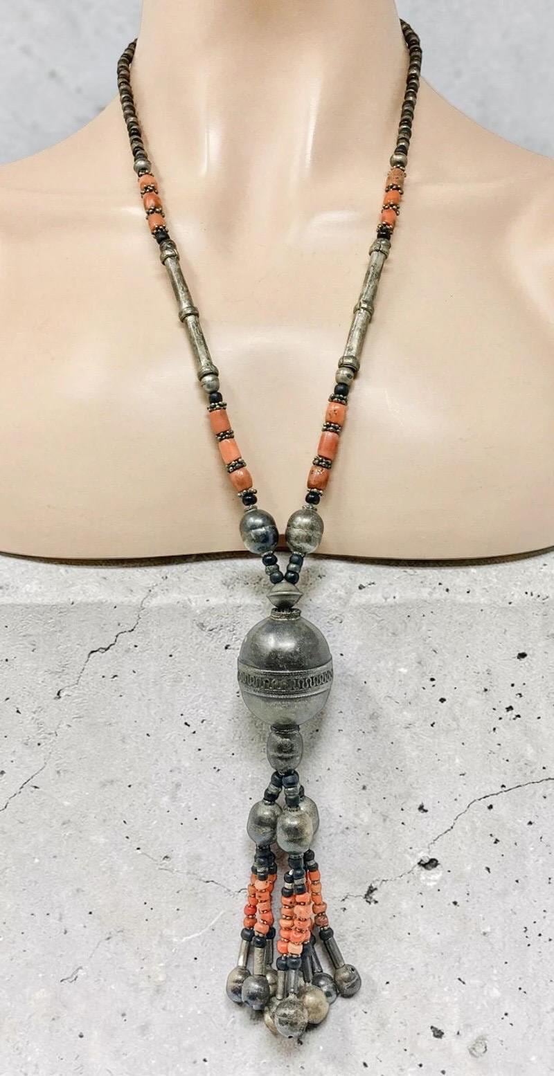 Large Antique Yemeni Brass Coral Hand Made Pendant Judaica Folk Tribal Gypsy Art 1960 main image 4