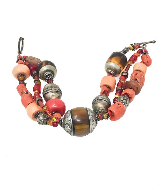 Vintage Antique Coral Amber Silver Beads Early 19… - image 1