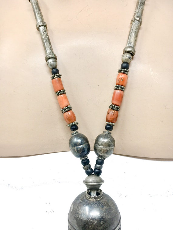 1960's Vintage Antique Coral & Silver Ethnic Trib… - image 4