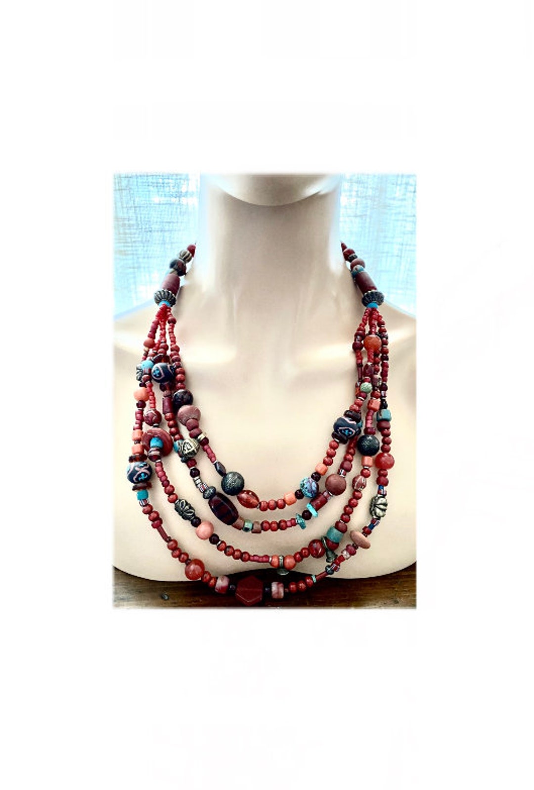 Collana Bohemien Colorata In Ceramica Fatta A Mano - Gioiello Etnico Tribale Rotondo Per Uomo E Donna, Regalo Unico