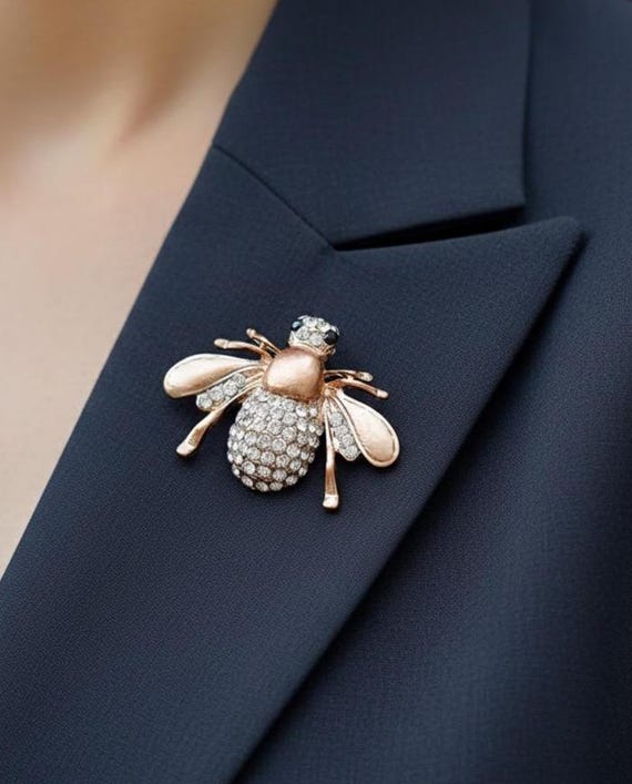 Vintage Late 1990s Upcycled Repurposed Bee Fly Brooch Clear Crystals