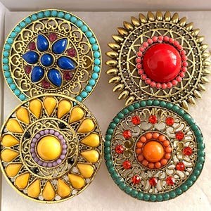 Vintage NEVER USED Early 2000s Lot Bundle of 4 Mandala Hippie 1970s Style Fun Adjustable Cocktail Rings Embellished With Colorful Beads