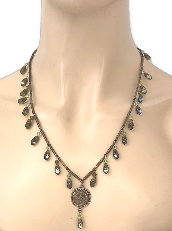Tribal Vintage Indian Charmed Green iridescent Cr… - image 1