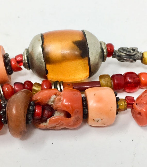 Vintage Antique Coral Amber Silver Beads Early 19… - image 7