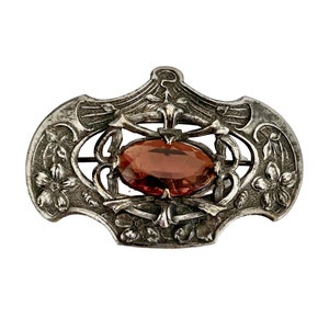 1940er Jahre Vintage Antik Silber Brosche Bernstein Stein