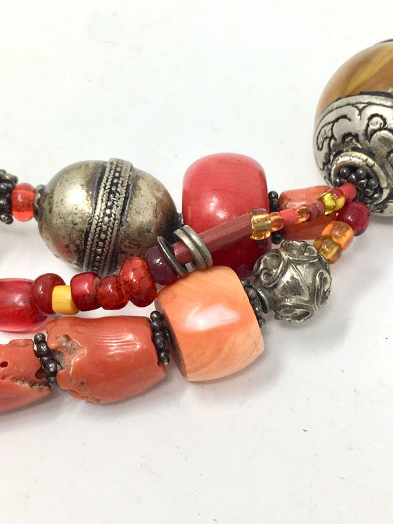 Vintage Antique Coral Amber Silver Beads Early 19… - image 8