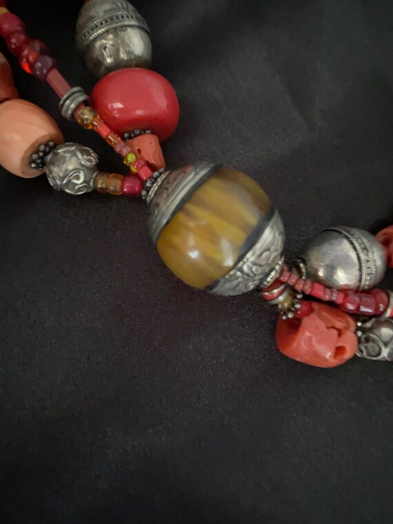 Vintage Antique Coral Amber Silver Beads Early 19… - image 4