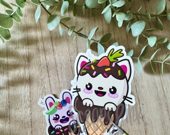 Kawaii Dessert Katze Aufkleber: Handgezeichneter wetterfester Vinyl-Aufkleber