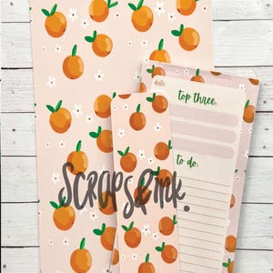 Handmade Oranges Bundle - Stationery Set - Book Lover Gift Set - Hand Drawn Design - Hand made Book mark - Planner gift set - Retro Art