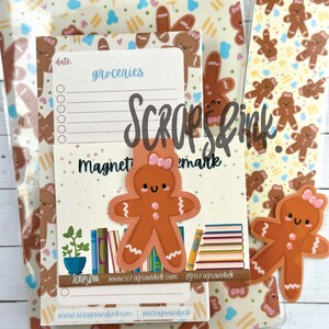 Paquete de papelería de pan de jengibre - Decoración de pan de jengibre - Juego de papelería navideña - Juego de regalo para amantes de los libros - Diseño dibujado a mano - Marcador de libros hecho a mano