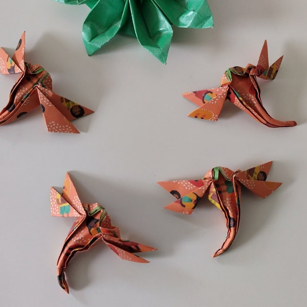 Set of 4 handmade origami medium sized dragonflies (6cm wingspan) in Wildlife patterns / UNICEF Origami Paper / gift toppers / handmade gift