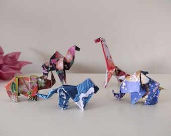 Handmade Origami Miniature Animals (Set of 5): Chiyogami Pattern Paper Decorations, eco-friendly gift